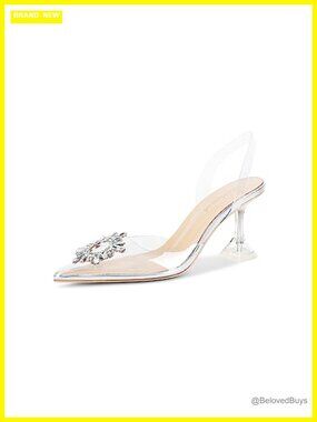 Clear Rhinestone Slingback Heeled Sandals Pointed Toe Wedding Shoes